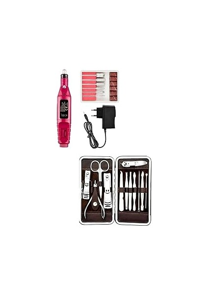12 Parça Çantalı Manikür Pedikür Seti ve Elektrikli 12V Tırnak Törpü Manikür Pedikür Makinesi Set