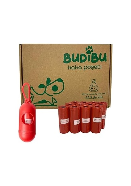 Budibu Kedi Köpek Kaka Poşeti Evcil Hayvan Dışkı Kaka Torbası Taşıma Kapsülü ve 12 Rulo (180 Poşet)