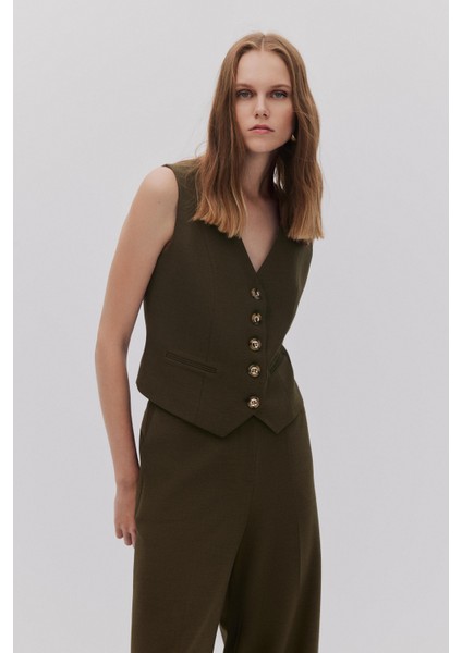 Düğmeli V Yaka Yelek Pantolon Takım fırsatları