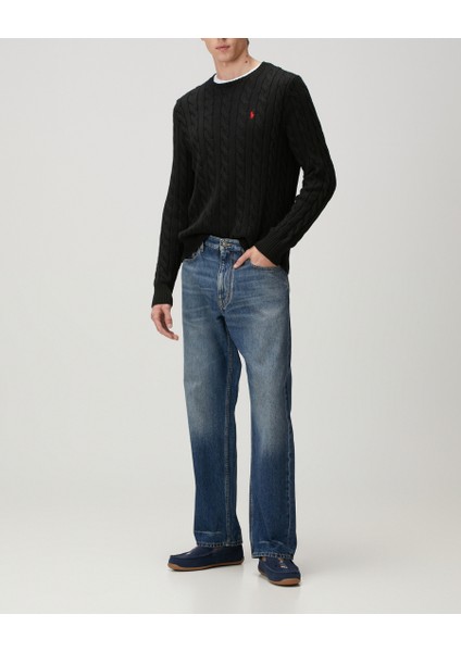 Erkek Örgü Dokulu Siyah Triko Kazak