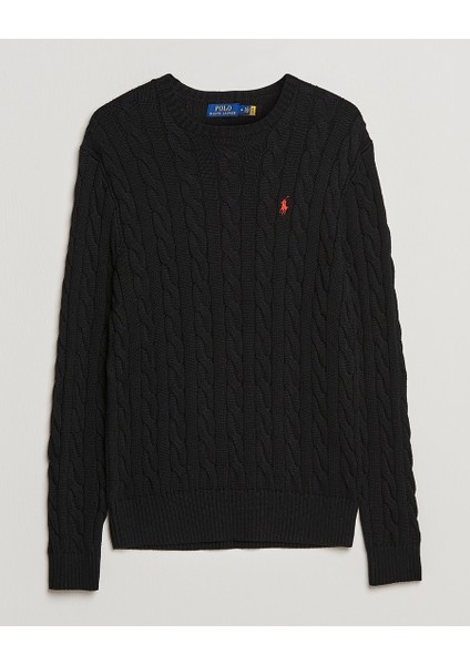 Erkek Örgü Dokulu Siyah Triko Kazak