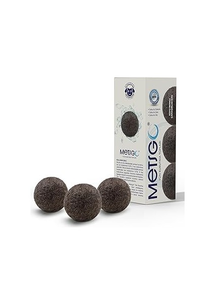Metsgo Saf Doğal Yün Yerli Üretim Koyu Renkli Yün Kurutma Topları 3 Adet