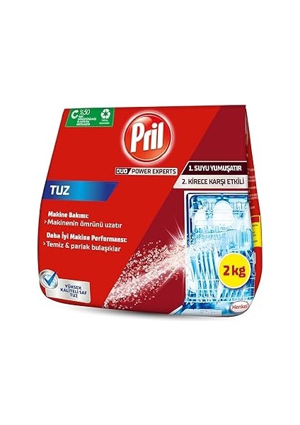 Pril Duo Experts Kirece Karşı Etkili Bulaşık Makinesi Tuzu 1 x 2000 G , Makine Tuzu