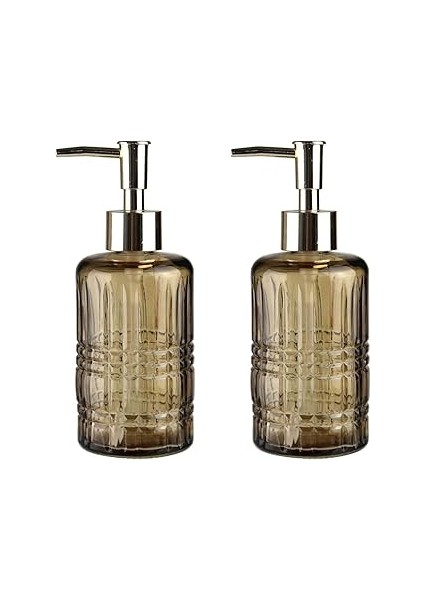 Banyo Seti̇ Cam Sivi Sabunluk 2 Adet,kri̇stal Desenli̇ Kahverengi̇ 300ML 6,8X17,6CM