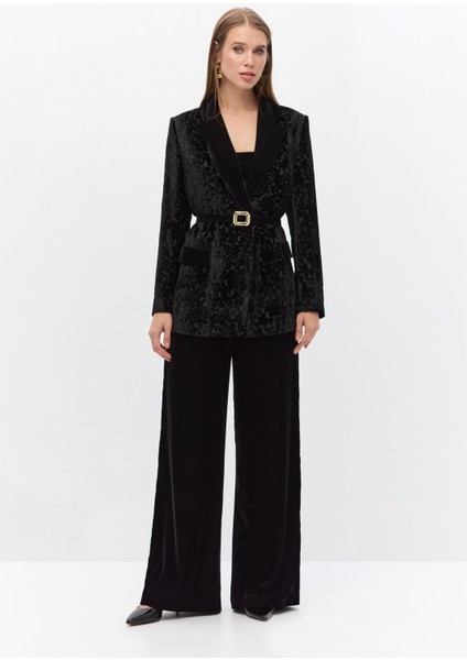 Desenli Kadife Blazer Takım