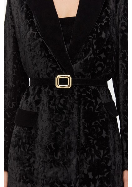 Desenli Kadife Blazer Takım