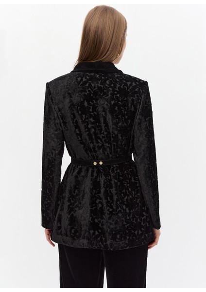 Desenli Kadife Blazer Takım