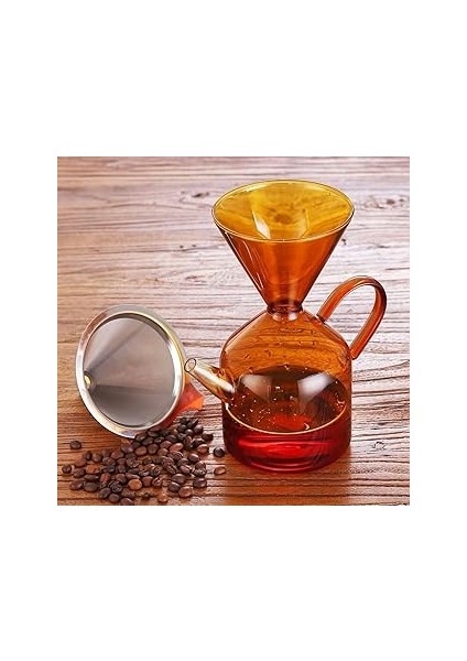 Miter Amber Borosilikat Cam Kahve Demleme Sürahisi 600ML Isıya Dayanıklı Chemex Tarzı Manue
