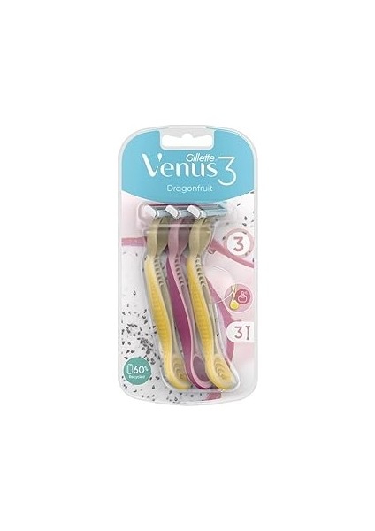 Venus 3 Tek Kullanımlık Tıraş Makinesi, Kadın, 3 Ejderha Meyvesi Kokulu Tıraş Makinesi