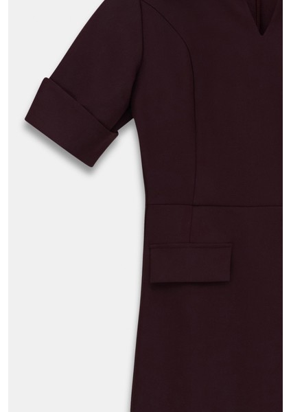 Önü Çakma Detaylı Manşetli Elbise