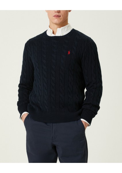 Erkek Örgü Dokulu Lacivert Triko Kazak