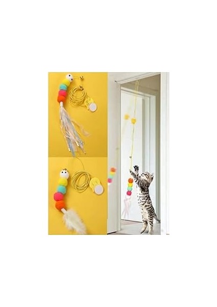 Tineke Elastik Kendinden Yapışkanlı Renkli Kedi Oyun Oltası Kedi Oyuncağı Yapışkanlı Olta Eğitim Oy