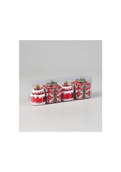 Yılbaşı Pasta ve Hediye Kutusu Şeklinde Ağaç Süsü – 4 Adet