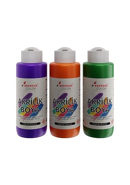 Red Rose Yeşil, Mor, Turuncu Akrilik Boya 3'lü Set 3X120 ml