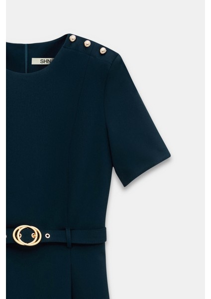 Omzu Düğme Detaylı Kemerli Mini Elbise fiyatları