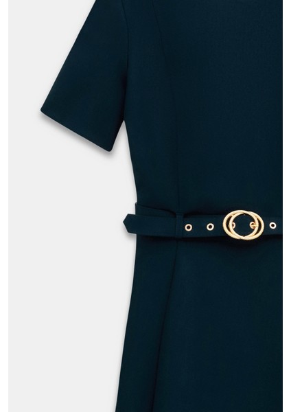 Omzu Düğme Detaylı Kemerli Mini Elbise modelleri