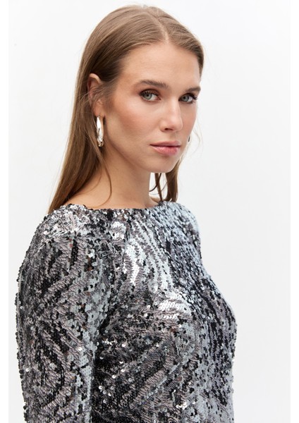 Arkası Degaje Yakalı Payet Elbise fiyatları