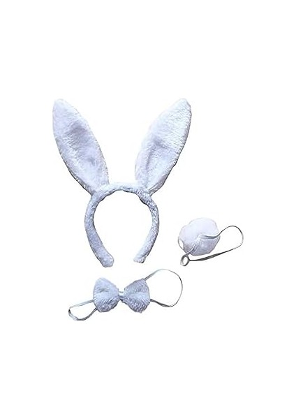 5dm Tavşan Kostüm Seti Taç Papyon Kuyruk Beyaz Renk