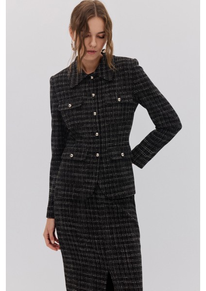 4 Cepli Ekose Blazer Etek Takım