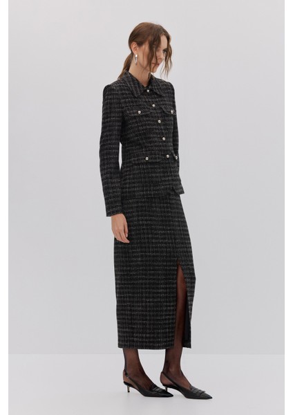 4 Cepli Ekose Blazer Etek Takım