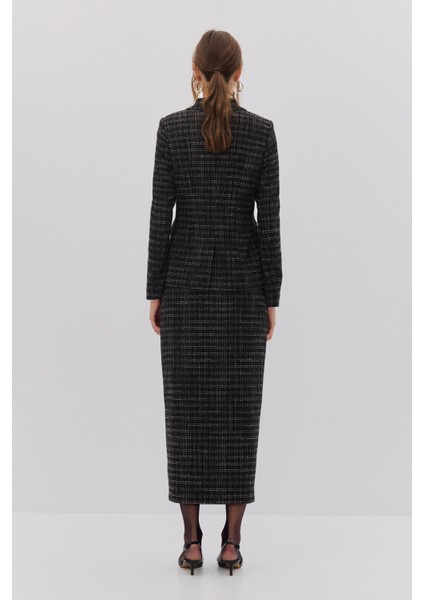 4 Cepli Ekose Blazer Etek Takım