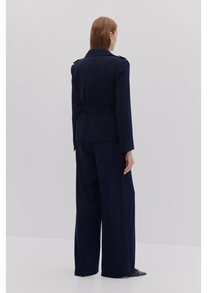 Apoletli Kuşaklı Ceket Pantolon Takım