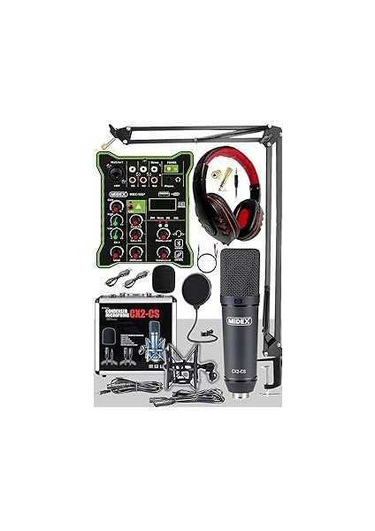 Cx2 Functional Paket-5 Stüdyo Mikrofon Ses Kartlı Mikser Kulaklık Stand