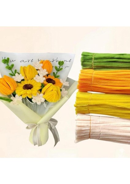 4'lü Şönil Seti 25 Adet Krem,25 Adet Sarı,25 Adet Turuncu,25 Adet Açık Yeşil, Tüylü Tel