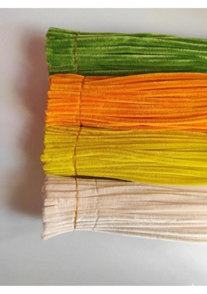 4'lü Şönil Seti 25 Adet Krem,25 Adet Sarı,25 Adet Turuncu,25 Adet Açık Yeşil, Tüylü Tel modelleri