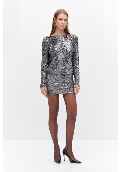 Arkası Degaje Yakalı Payet Elbise fırsatları