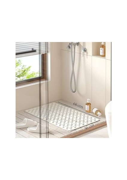 Purish | Kaymaz Banyo Paspası | Beyaz | 66X36CM – Dikdörtgen Duş Matı, Küvet Paspası | Güçlü Vantuz