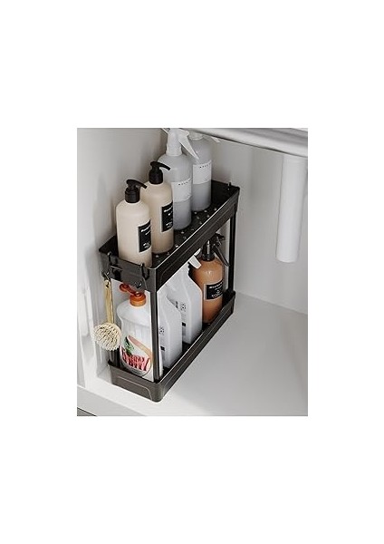 Ata Rafata Çok Amaçlı 2 Katlı Evye Altı Düzenleyicisi Askılı Banyo Düzenleyici Kaydırmaz Taban