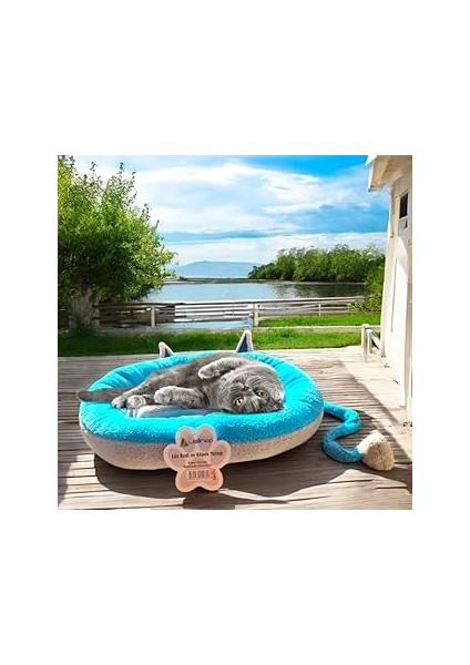 Lüks Kedi̇ ve Köpek Yataği Kuyruklu Gri̇ Mavi̇