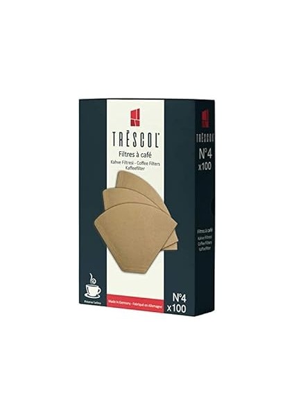 Trescol Kahve Filtresi, Naturel Kağıt, 4 Numara, Büyük Boy, 100'LÜ Paket