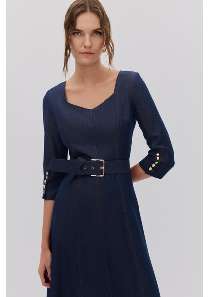 Denım Dikiş Detaylı Midi Elbise fiyatları