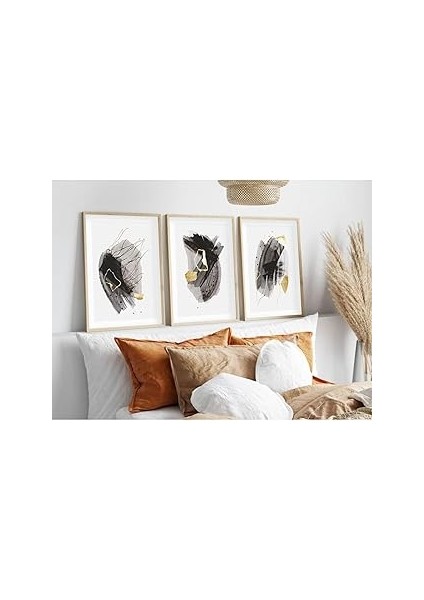 Huhuli Ahşap Çerçeveli Minimalist 3’lü Tablo 50 x 70 HU41HU41Lİ0208E