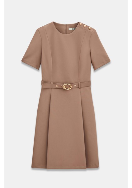 Omzu Düğme Detaylı Kemerli Mini Elbise fırsatları