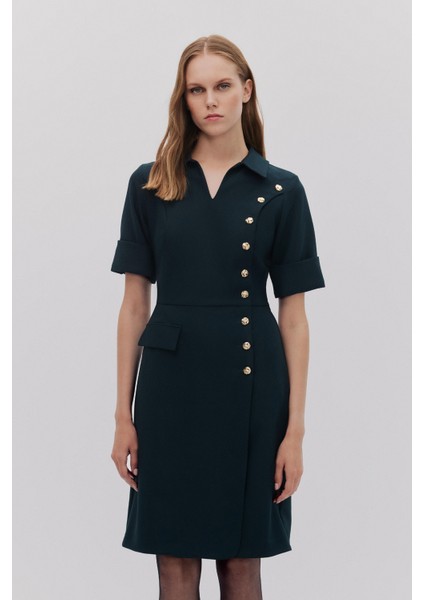 Önü Çakma Detaylı Manşetli Elbise fiyatları