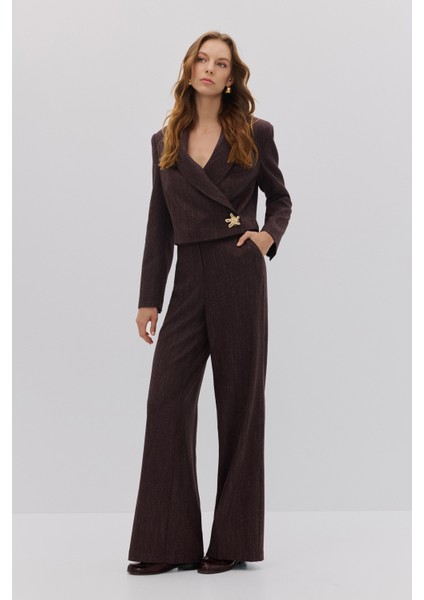 Kruvaze Crop Ceket Pantolon Takım