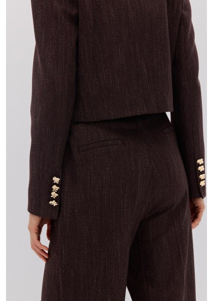 Kruvaze Crop Ceket Pantolon Takım