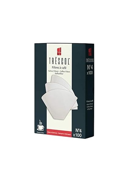 Trescol Kahve Filtresi, Beyaz Kağıt, 4 Numara, Büyük Boy, 100'LÜ Paket