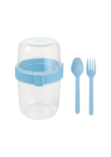 Açık Saklama Kabı – 2 Katlı Taşınabilir Yemek Kabı, Kaşık ve Çatal Dahil 18X10 cm