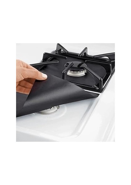 Canelf Ocak Koruyucu Folyo 4’lü Set Siyah, Yanmaz ve Yapışmaz Ocak Üstü Koruma, Kesilebilir, Temizl