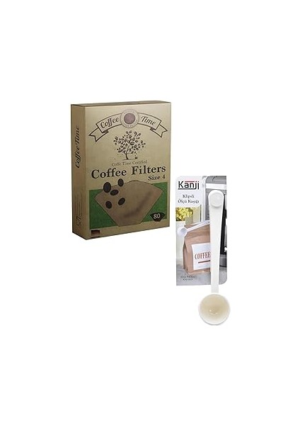 Coffee Time Filtre Kahve Kağıdı 1/4 4 Numara 80'li Paket + Kanji Klipsli Çay Kahve Ölçü Kaşığı - Be