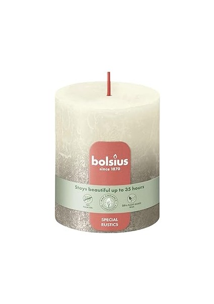 Inci Beyazı ve Şampanya Renkli Rustik Sütun Mum - 80MM/66MM - 35 Saat Yanma Süresi