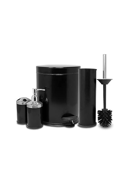 Vinoks Eko Serisi Ayak Basmalı Özellikli 4' Lü Banyo Seti Çöp Kovası+Kolozet Fırçası+Sıvı Sabunluk+