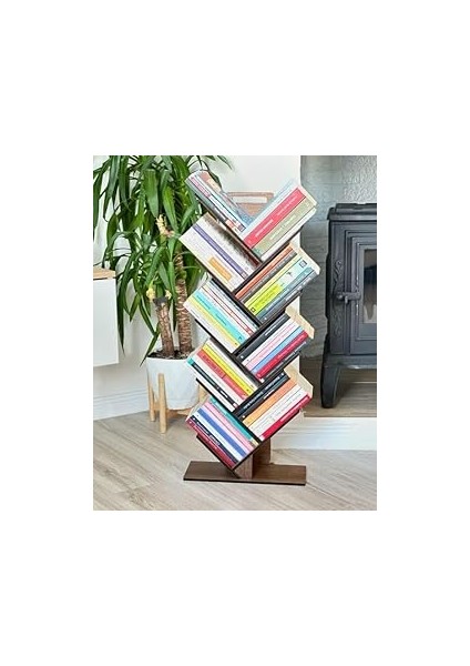Vigo Wood - MK10 Geometrik 8 Raflı Ağaç Kitaplık (Büyük)
