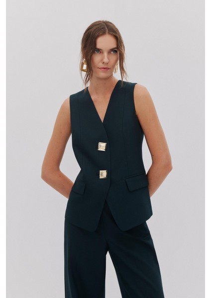 Düğme Detaylı V Yaka Yelek Pantolon Takım fiyatları