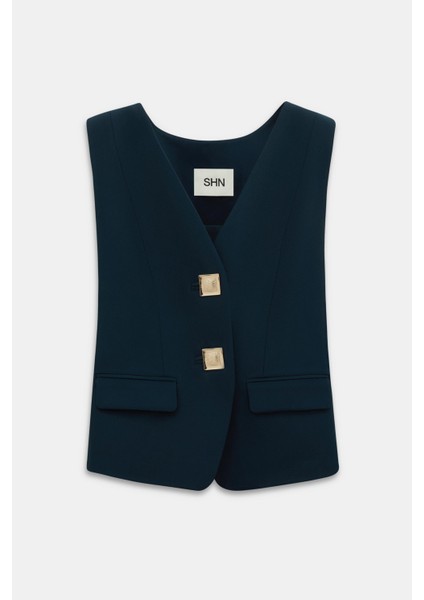 Düğme Detaylı V Yaka Yelek Pantolon Takım fırsatları