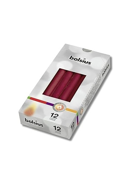 Bolsius Koyu Kırmızı Renkli Konik Şamdan Yemek Mumu, 7,5 Saat Yanma Süreli, 24,5 cm (12 Adet - 1 Ku